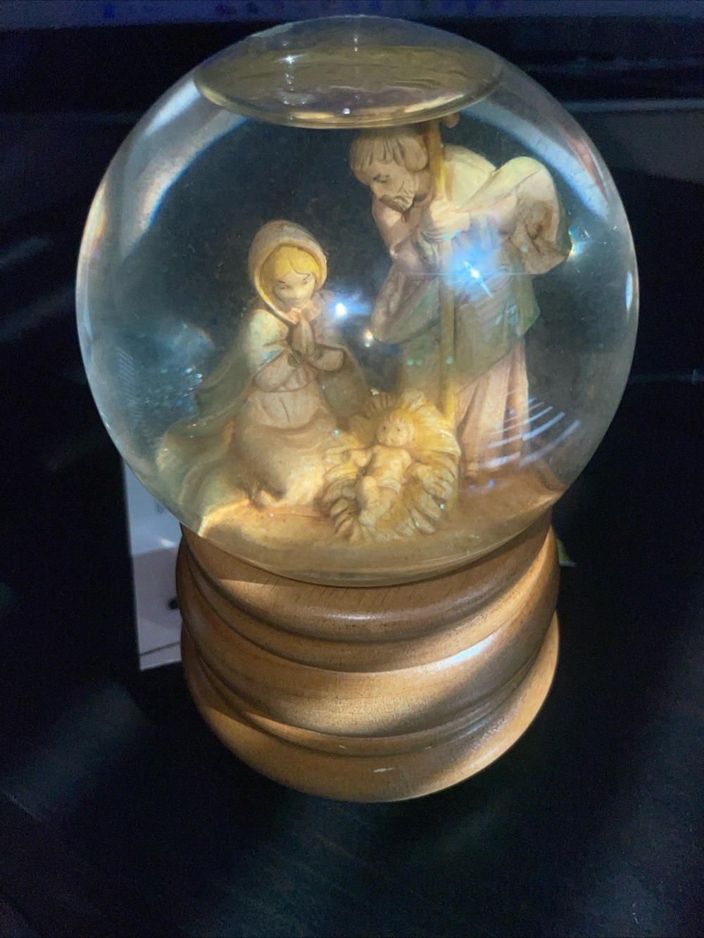 Nativity Snow Globe Figurine in Gold and Cream - Decorative Home Art